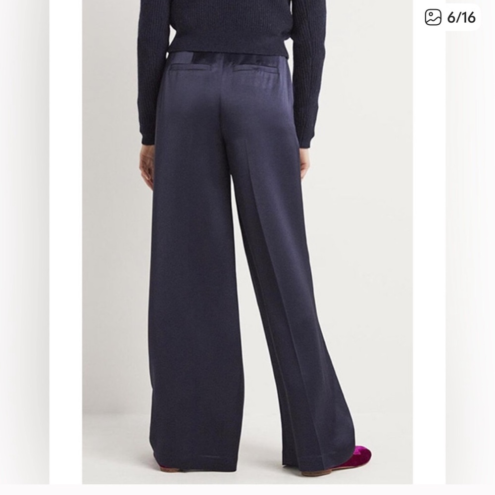 Boden Navy Blue Satin Wide Leg Trousers Pants High Rise US‎ 2R R0221
